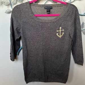 ❤️Mango Casual Sportswear sweater with embroidered gold anchor Medium
